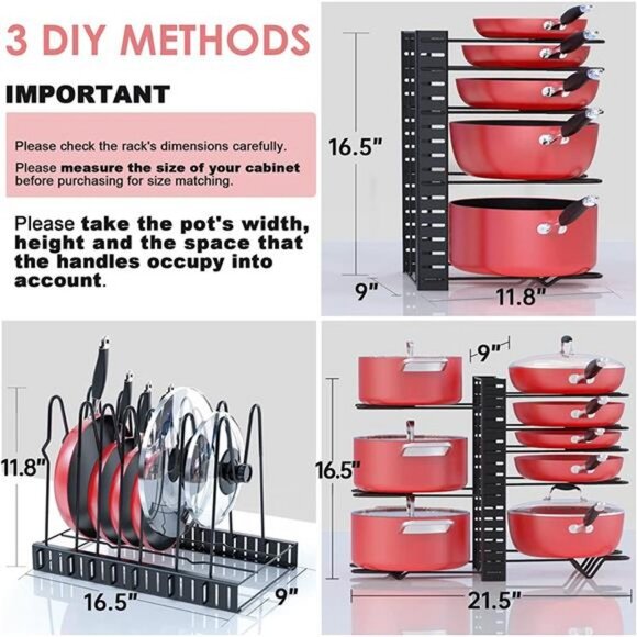 Pots and Pans Organizer for Cabinet 8-Tier Pan Organizer Rack for Cabinet - Picture 3 of 6